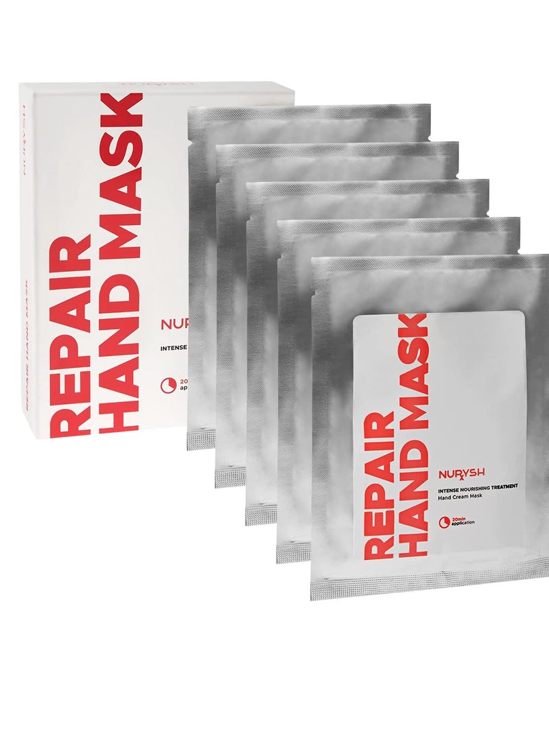 NURYSH REPAIR Hand Mask - 5 Pairs Moisturizing & Hydrating Gloves for Dry Hands with Argan Oil, Vitamins A & E - Softening & Intense Nourishing Treatment for Rough, Cracked Hands & Damaged Skin