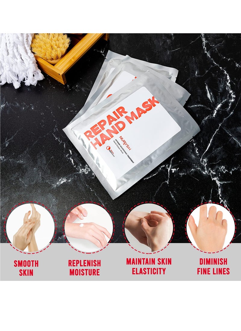 NURYSH REPAIR Hand Mask - 5 Pairs Moisturizing & Hydrating Gloves for Dry Hands with Argan Oil, Vitamins A & E - Softening & Intense Nourishing Treatment for Rough, Cracked Hands & Damaged Skin