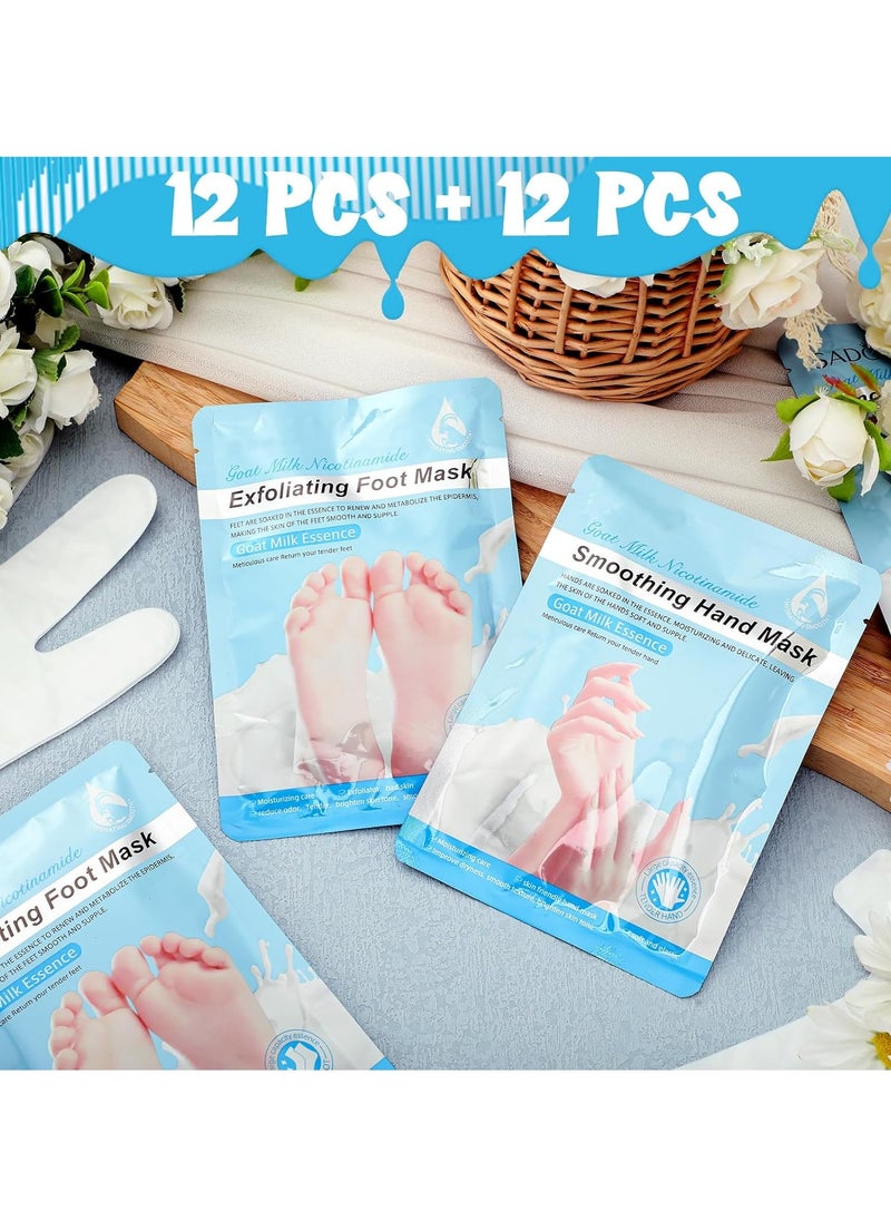 24 Pack Hydrating Hand and Foot Mask Set Moisturizing Gloves Socks Masks for Hand and Foot Dry Cracked Heel for Women Men Gift (Pink, Peach)