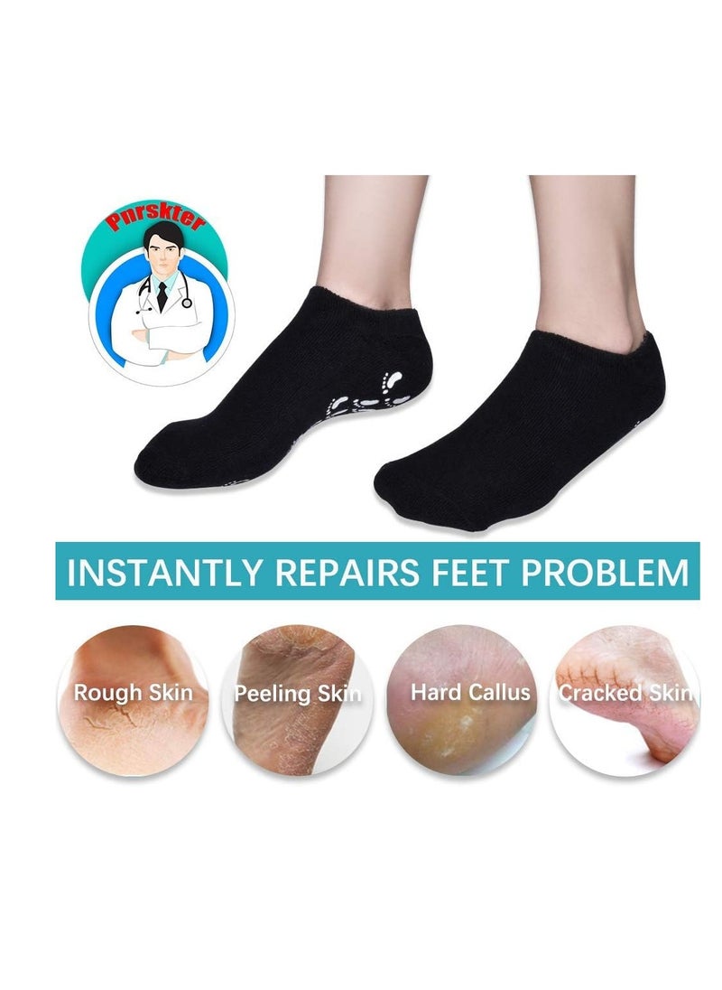 Moisturizing Socks, Gel Socks Soft Moisturizing Gel Socks, Gel Spa Socks for Repairing and Softening Dry Cracked Feet Skins (Men Size(Black))