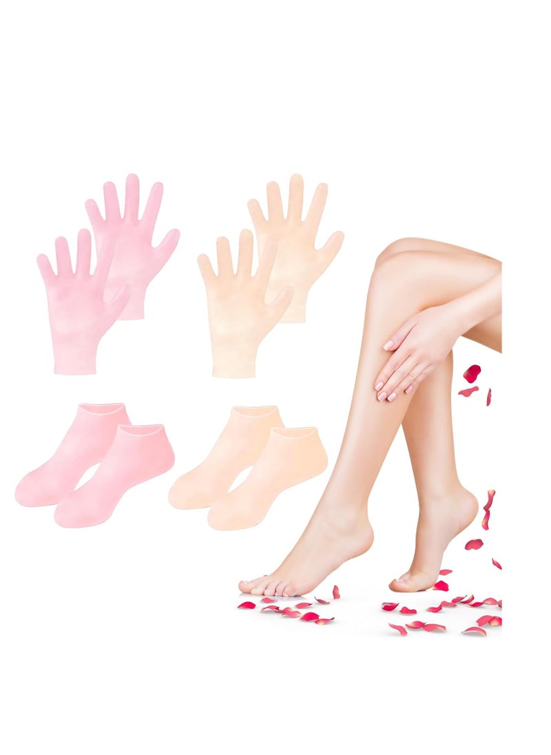 4 Pairs Silicone Socks Gloves Set for Dry Cracked Feet Hands, Silicone Socks for Women, Silicone Foot Socks, Silicone Socks for Moisturizing Feet