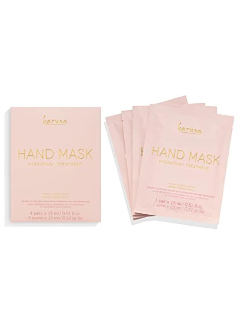 Karuna Hydrating+ Hand Mask, Self Care Gifts for Women and Men for Softening Hands, Comes in Cream and Oil-infused Gloves Reformulated with Cameilla Flower (4 Pairs of Hand Masks)