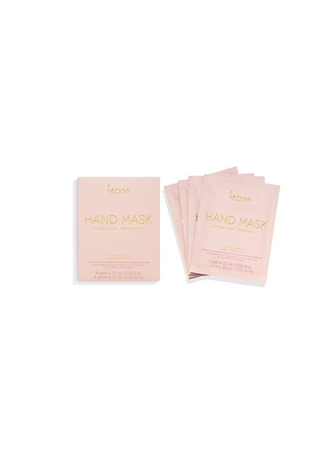 Karuna Hydrating+ Hand Mask, Self Care Gifts for Women and Men for Softening Hands, Comes in Cream and Oil-infused Gloves Reformulated with Cameilla Flower (4 Pairs of Hand Masks)