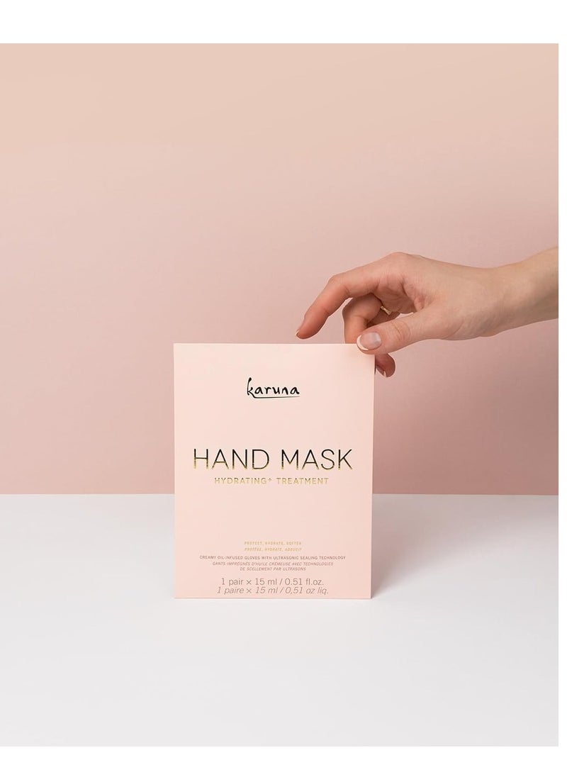 Karuna Hydrating+ Hand Mask, Self Care Gifts for Women and Men for Softening Hands, Comes in Cream and Oil-infused Gloves Reformulated with Cameilla Flower (4 Pairs of Hand Masks)