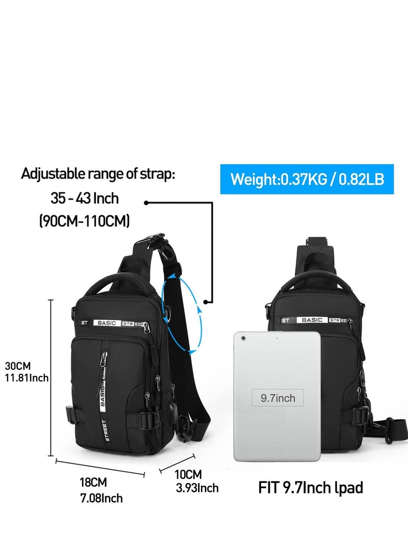 Sling Bag For Men Shoulder Crossbody, Backpack Waterproof Gadget Organizer Chest Bag For Travel Bag Anti-Theft Side Chest Bag With USB Charging Port & External Mobile Zipper Pocket.