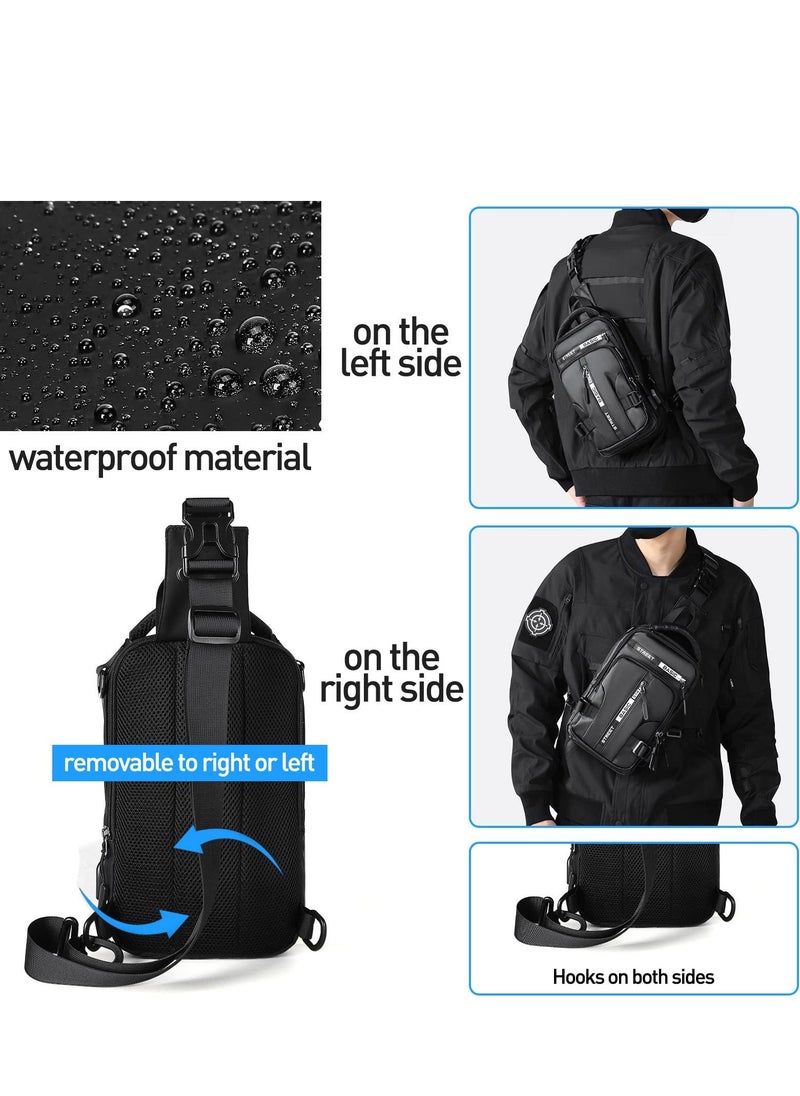 Sling Bag For Men Shoulder Crossbody, Backpack Waterproof Gadget Organizer Chest Bag For Travel Bag Anti-Theft Side Chest Bag With USB Charging Port & External Mobile Zipper Pocket.