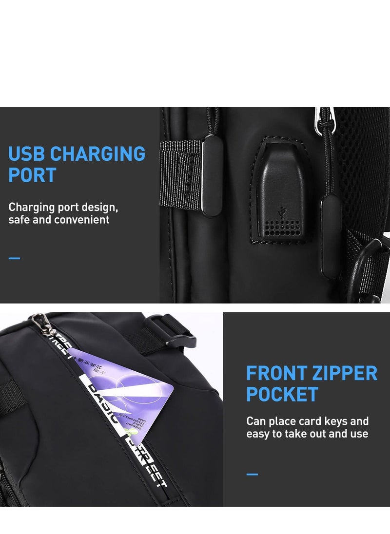 Sling Bag For Men Shoulder Crossbody, Backpack Waterproof Gadget Organizer Chest Bag For Travel Bag Anti-Theft Side Chest Bag With USB Charging Port & External Mobile Zipper Pocket.