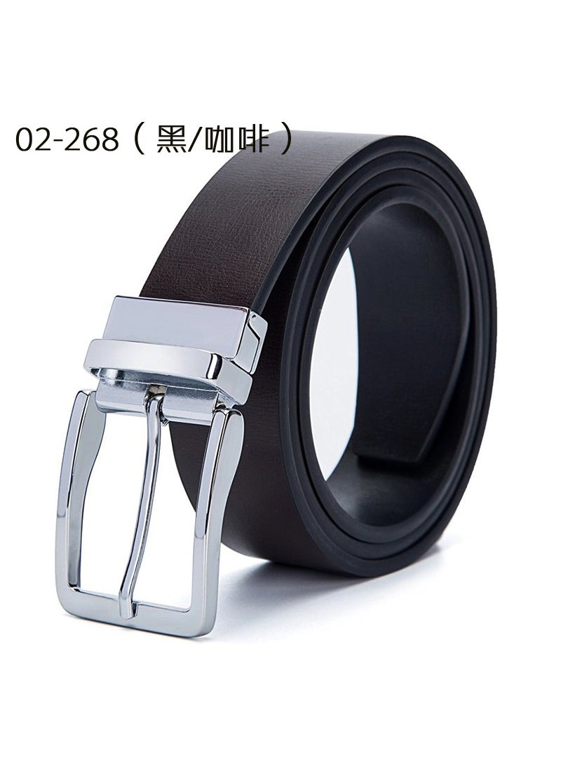 Mens Reversible Leather Belt with Rotating Pin Buckle 02-268 (Black/Coffee)