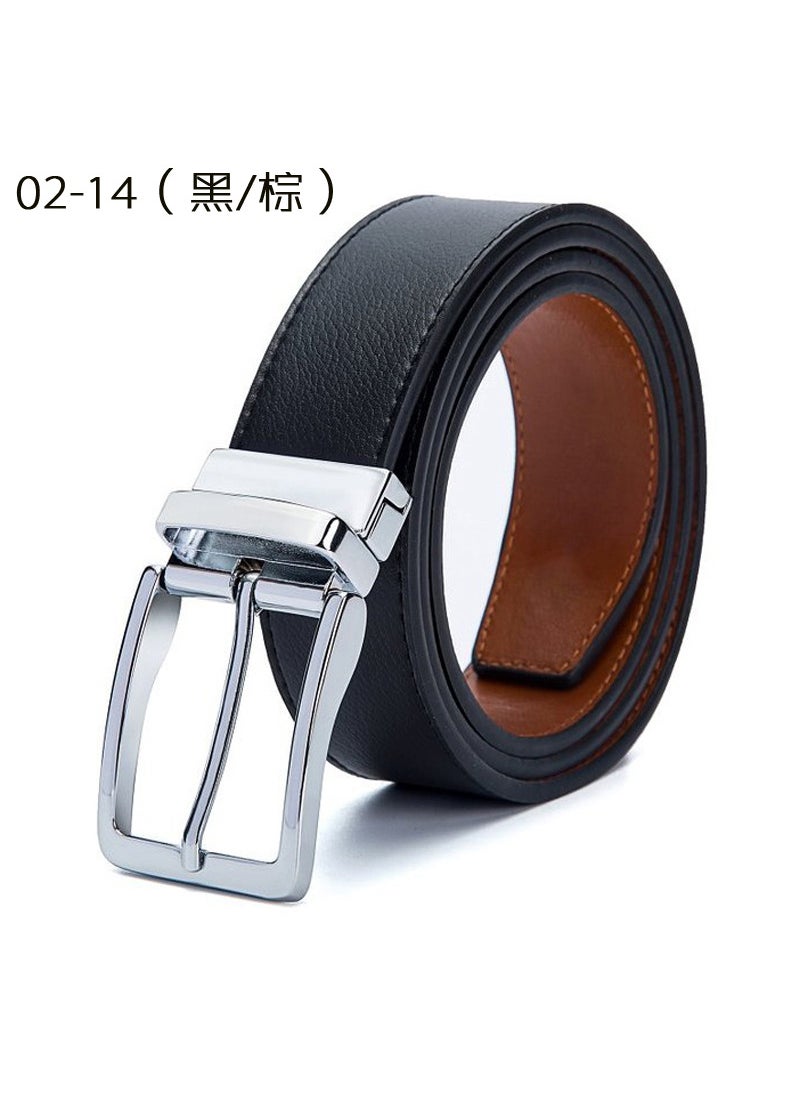 Mens Reversible Leather Belt with Rotating Pin Buckle 02-268 (Black/Coffee)