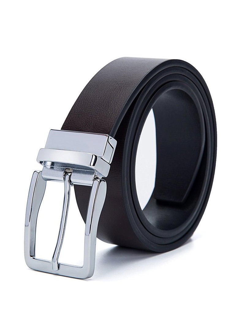 Mens Reversible Leather Belt with Rotating Pin Buckle 02-268 (Black/Coffee)