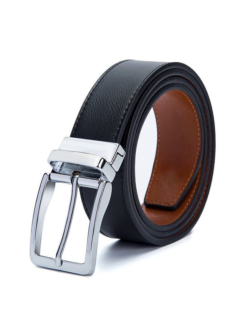 Mens Reversible Leather Belt with Rotating Pin Buckle 02-268 (Black/Coffee)