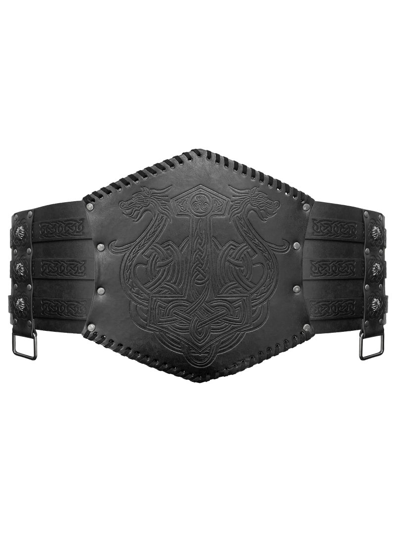 Nordic Viking Thor Hammer Embossed Leather Belt Black Wolf head S00124