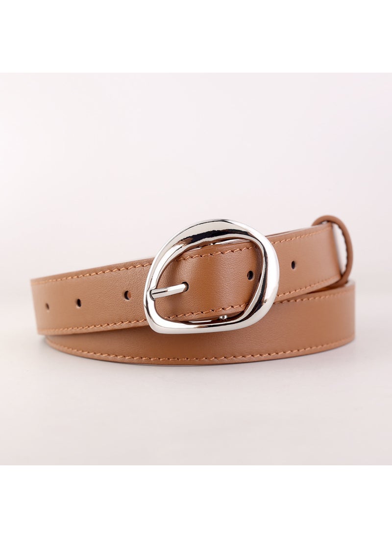 2023 Fashion Genuine Leather Ladies Belt Brown silver