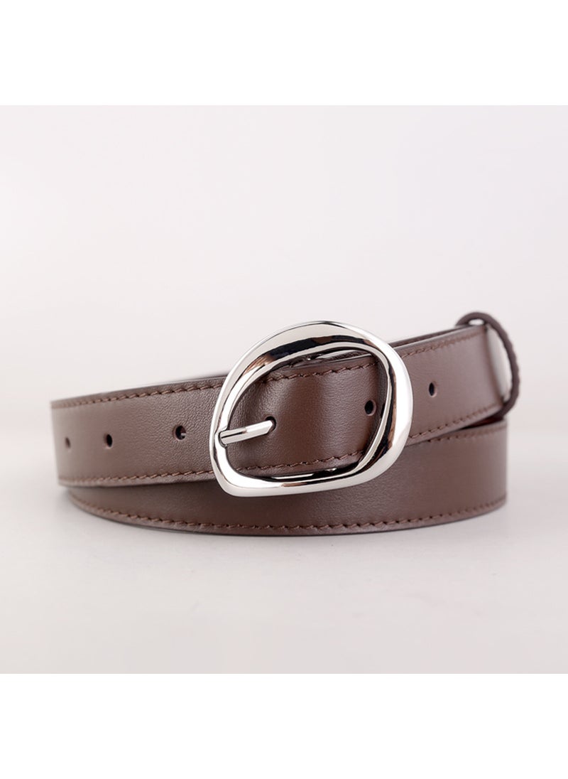 2023 Fashion Genuine Leather Ladies Belt Coffee silver