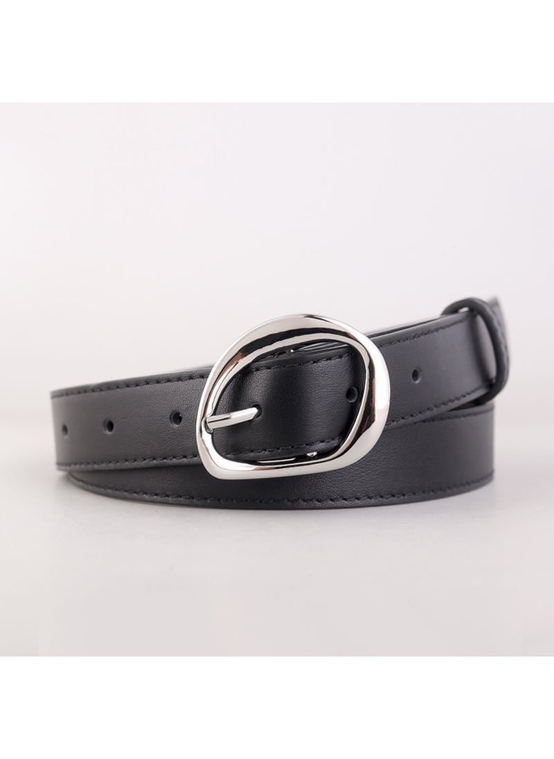 2023 Fashion Genuine Leather Ladies Belt Black silver