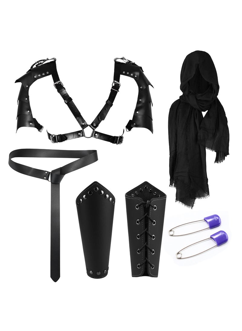 Medieval Knight Belt Bracer Pauldron Sword Sheath Viking Cosplay Set CT011 five-piece set (scarf + wristband 1 pair + shoulders + belt 190cm +2 safety pins)