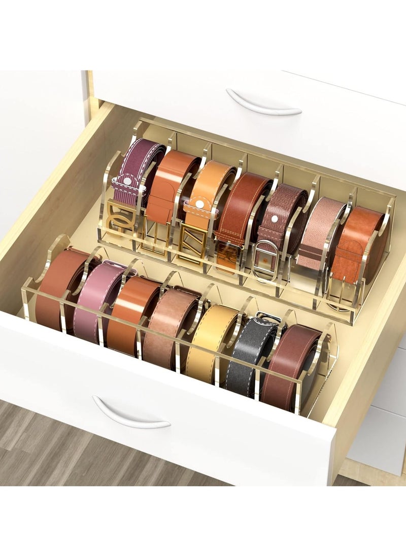 Belt Organizer, Acrylic Belt Storage Holder for Closet and Drawer, 7-Compartment Belt Box with Display Stand