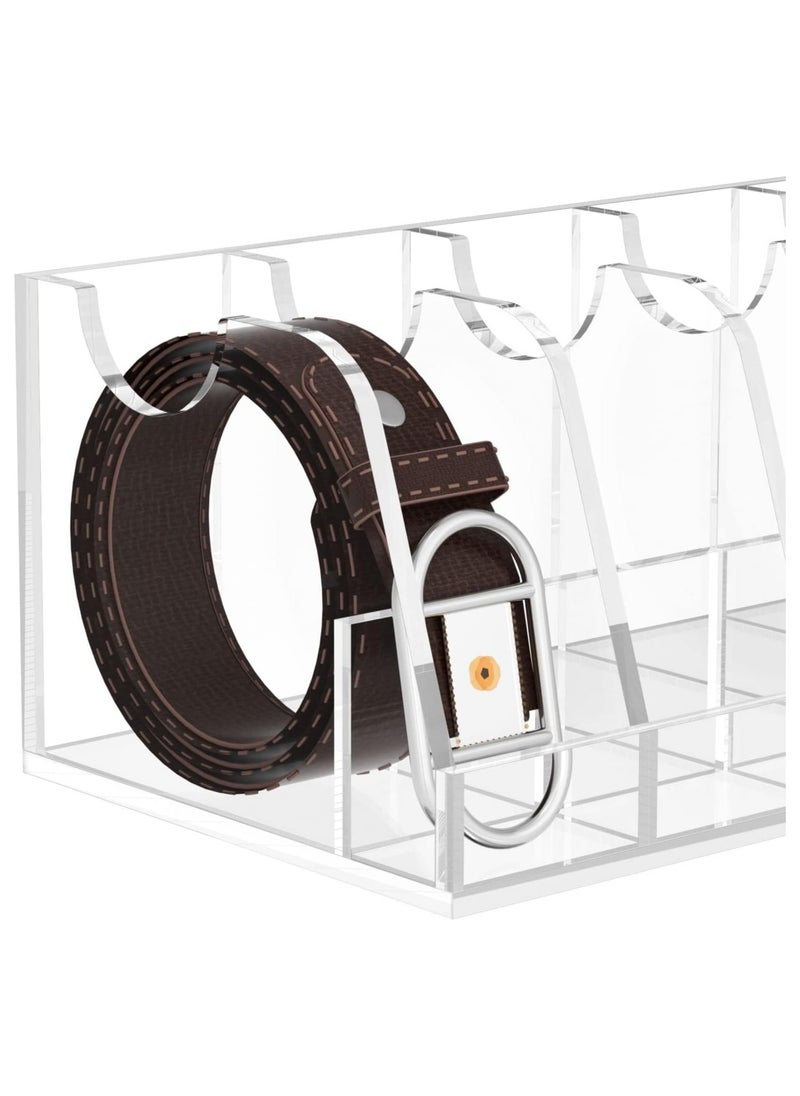 Belt Organizer, Acrylic Belt Storage Holder for Closet and Drawer, 7-Compartment Belt Box with Display Stand