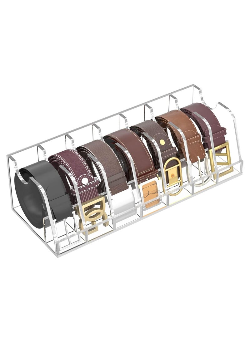 Belt Organizer, Acrylic Belt Storage Holder for Closet and Drawer, 7-Compartment Belt Box with Display Stand