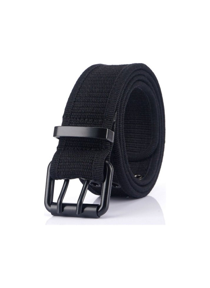 Metal buckle canvas belt Colour:Black Body:120 cm