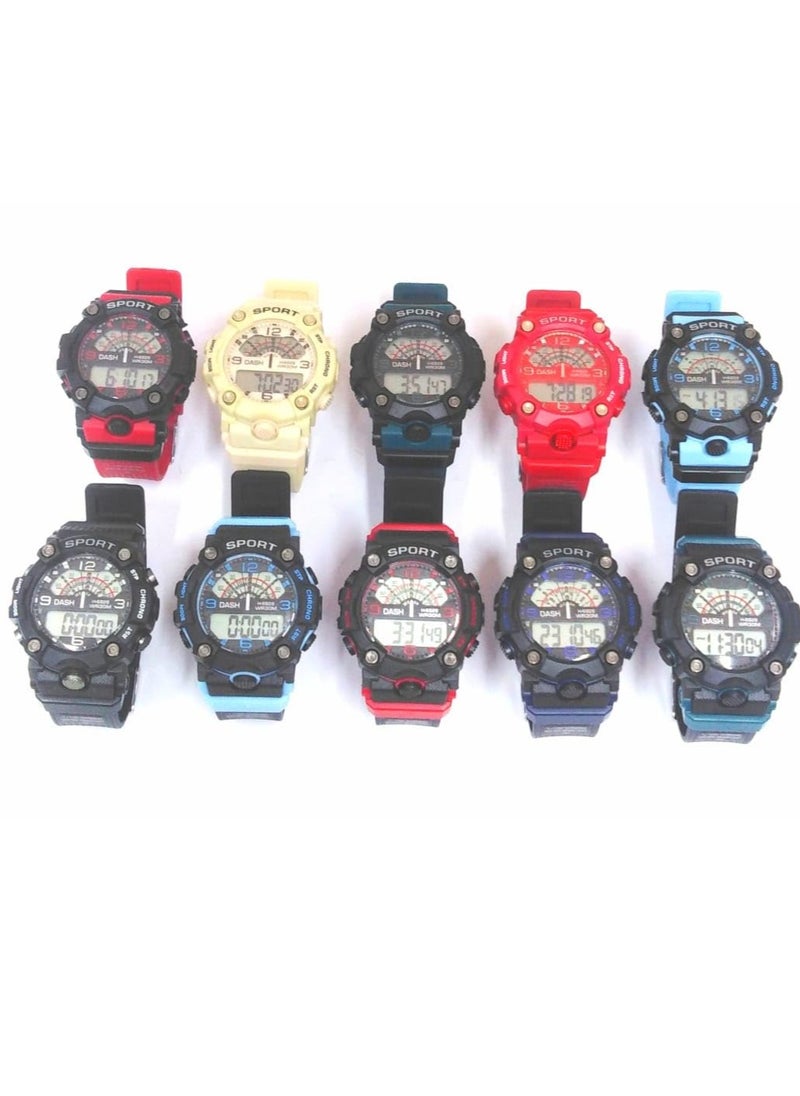 Digital Sports Watches, Assorted Colors, Set of 5