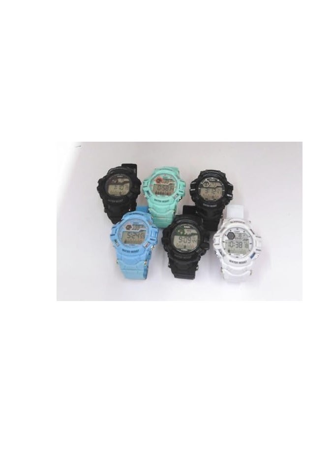 Digital Sports Watches, Assorted Colors, Set of 5