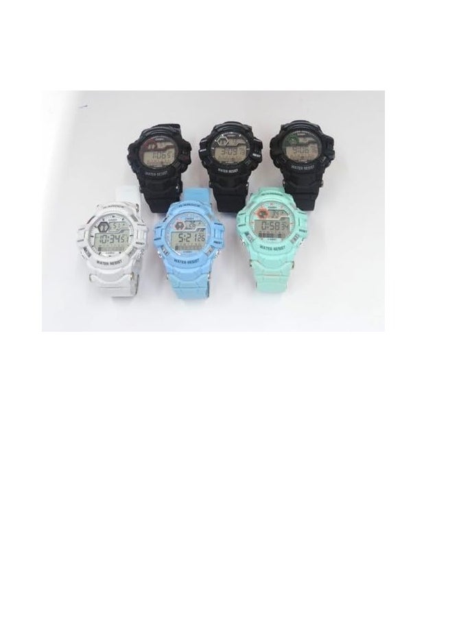 Digital Sports Watches, Assorted Colors, Set of 5