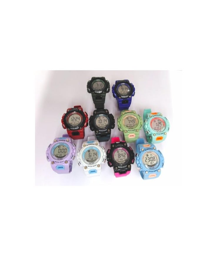 Digital Sports Watches, Assorted Colors, Set of 5