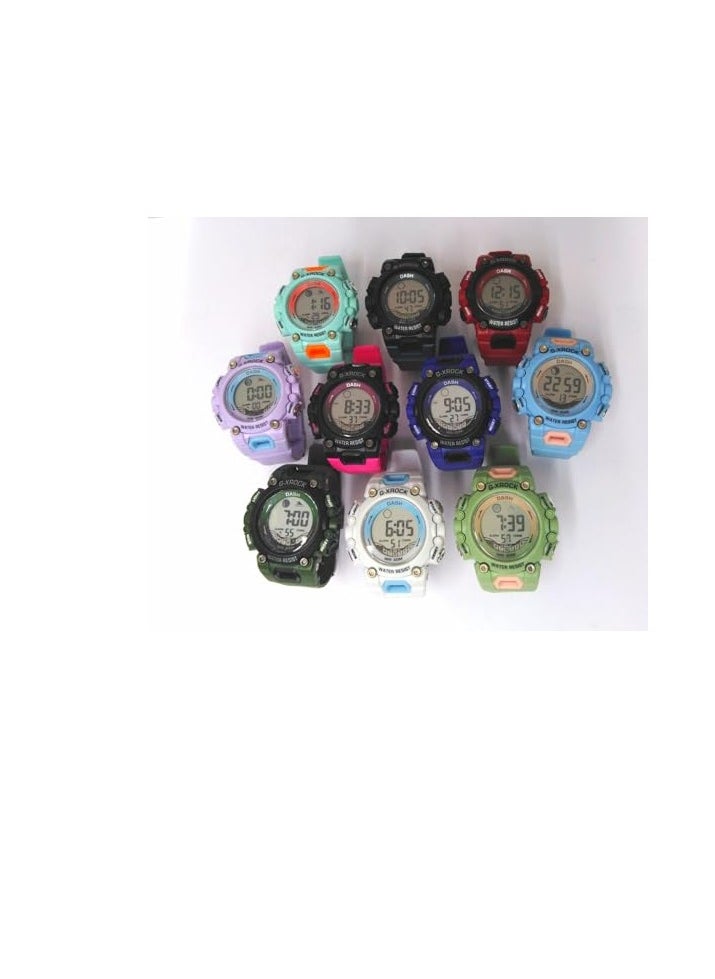 Digital Sports Watches, Assorted Colors, Set of 5