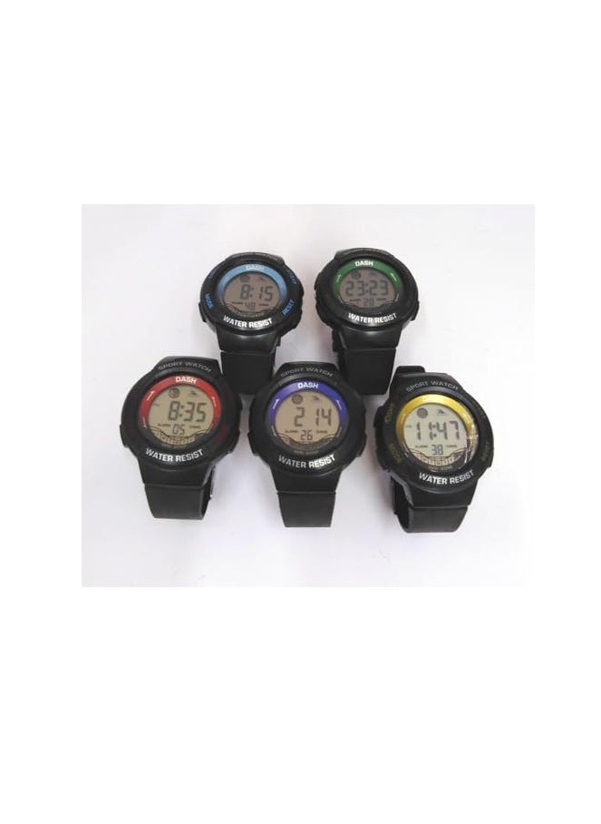 Digital Sports Watches, Assorted Colors, Set of 5