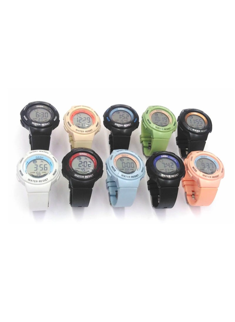 Digital Sports Watches, Assorted Colors, Set of 5