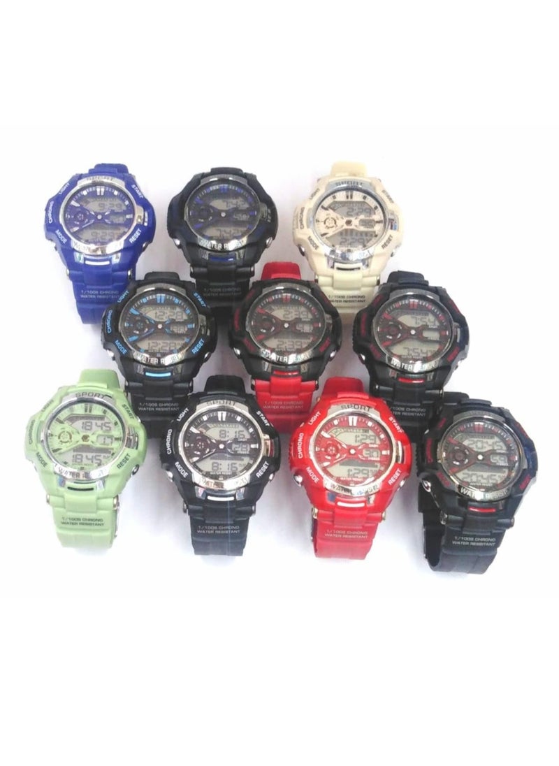 Digital Sports Watches, Assorted Colors, Set of 5