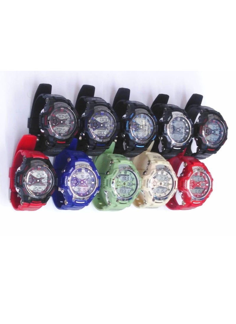 Digital Sports Watches, Assorted Colors, Set of 5