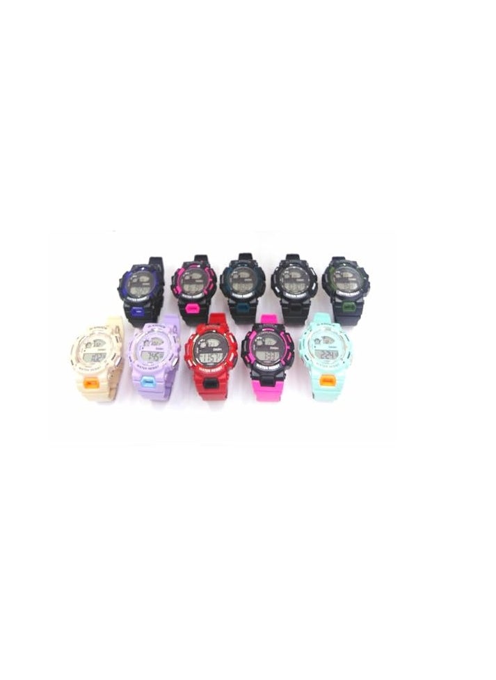 Digital Sports Watches, Assorted Colors, Set of 5