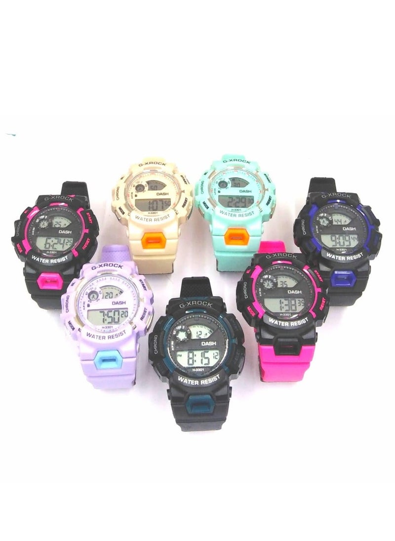 Digital Sports Watches, Assorted Colors, Set of 5