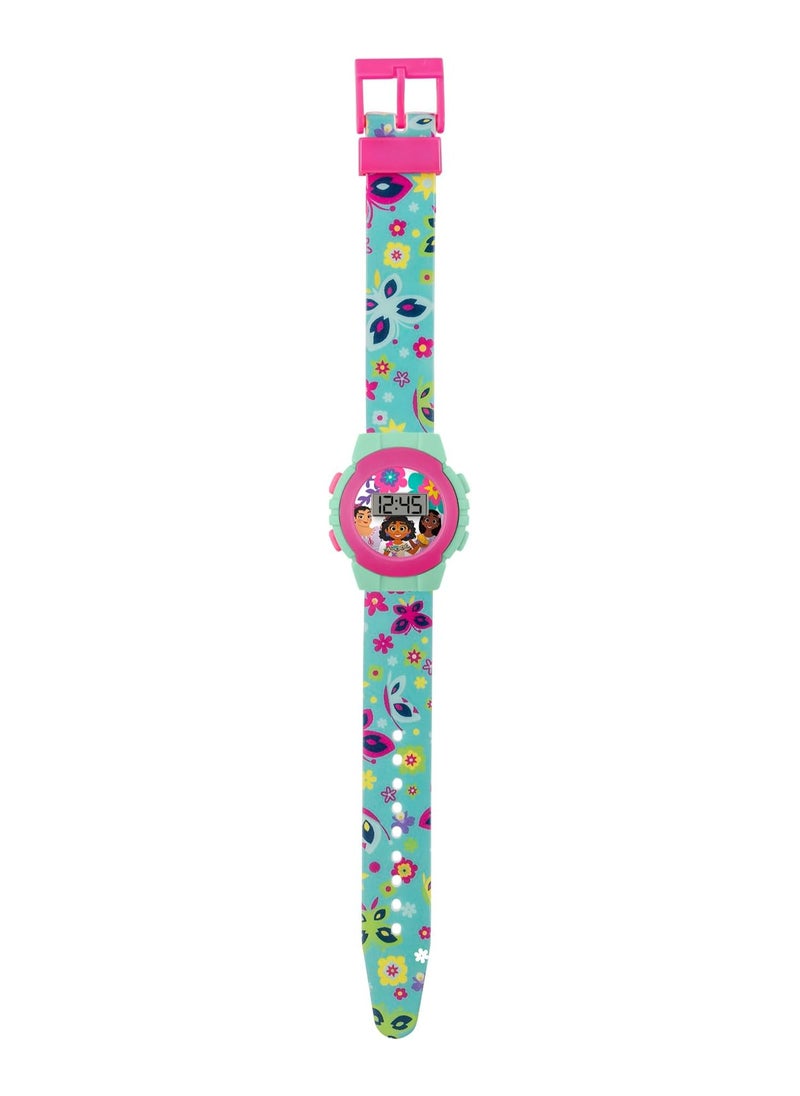 Encanto Girls Digital Watch with Printed Green Silicone Strap