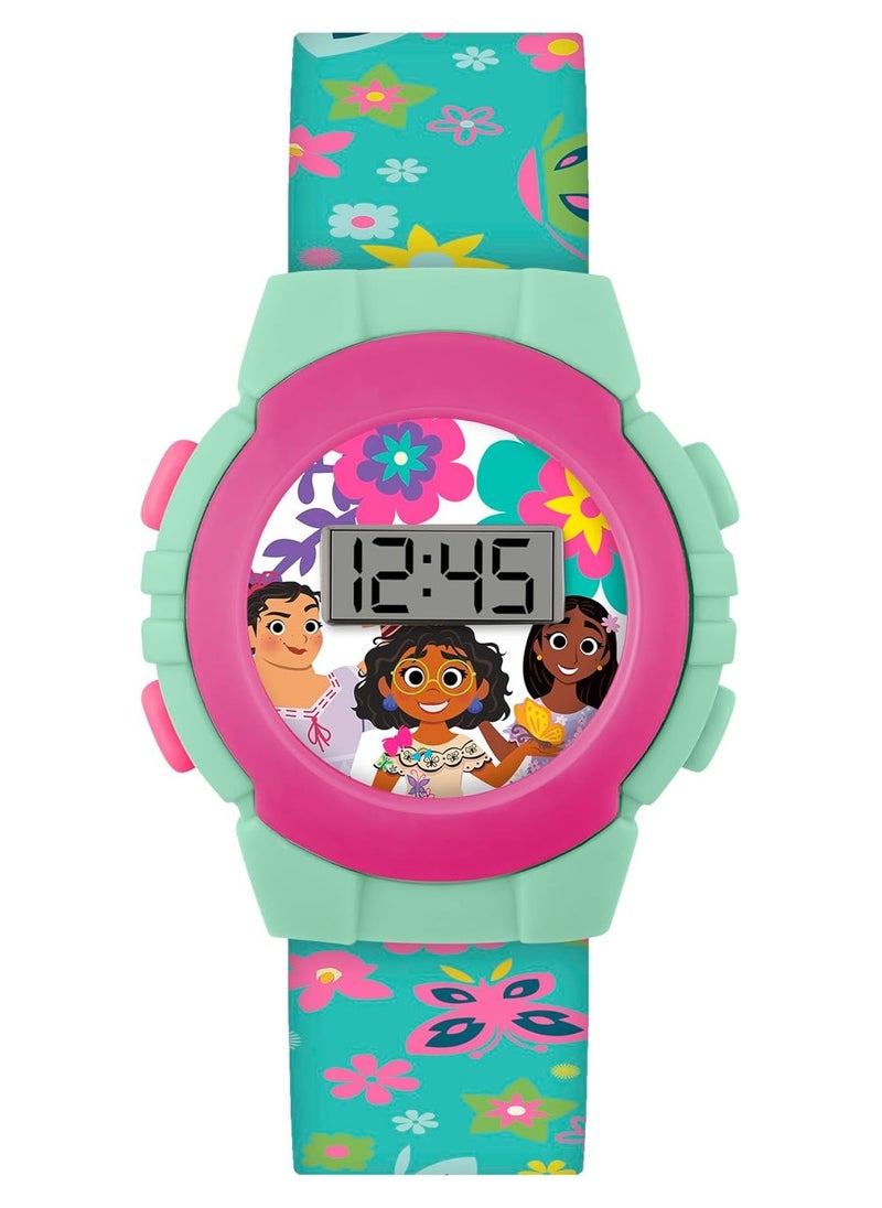 Encanto Girls Digital Watch with Printed Green Silicone Strap