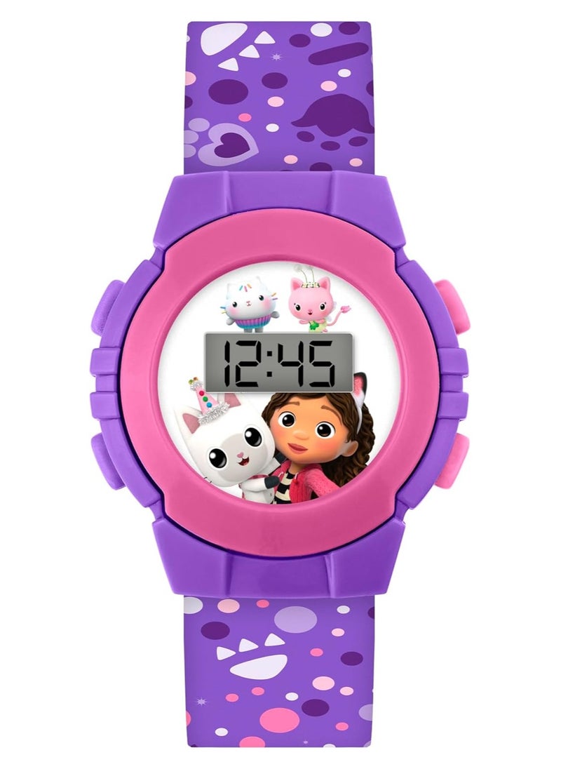 Gabbys Dollhouse Purple Digital Watch with Printed Silicone Strap