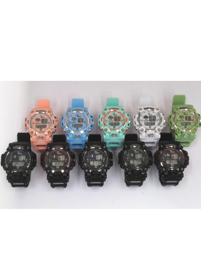 Digital Sports Watches, Assorted Colors, Set of 5