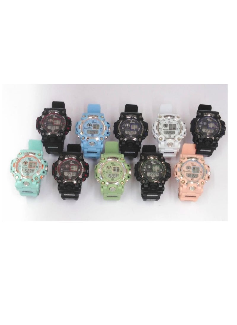 Digital Sports Watches, Assorted Colors, Set of 5