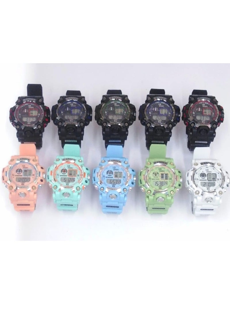 Digital Sports Watches, Assorted Colors, Set of 5