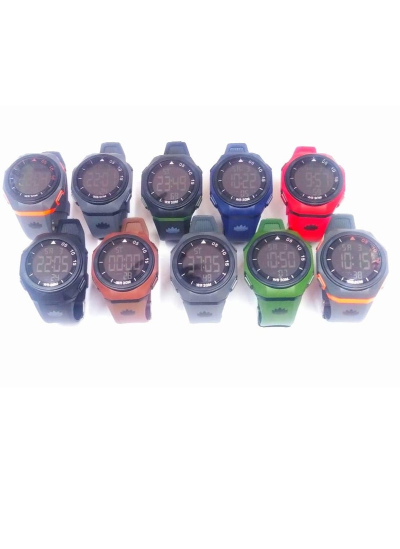 Digital Sports Watches, Assorted Colors, Set of 5