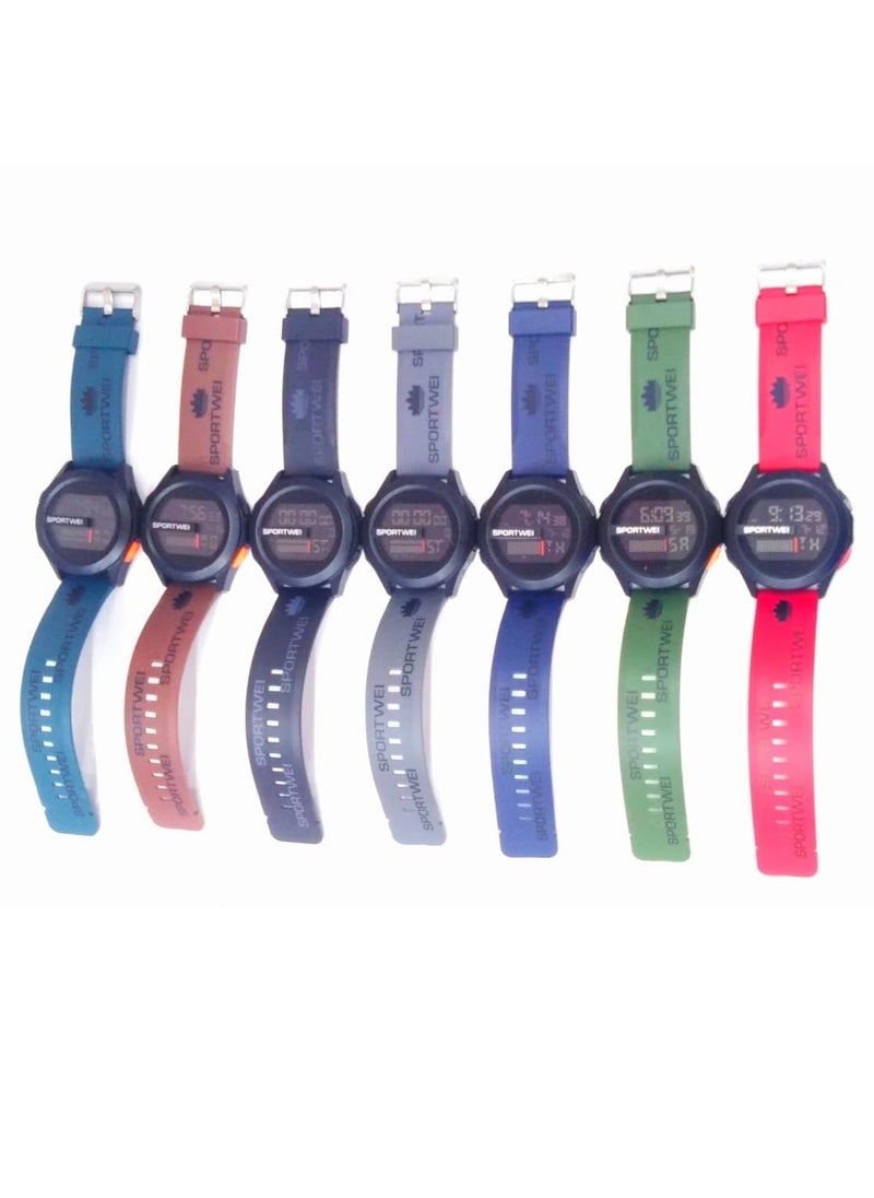 Digital Sports Watches, Assorted Colors, Set of 5