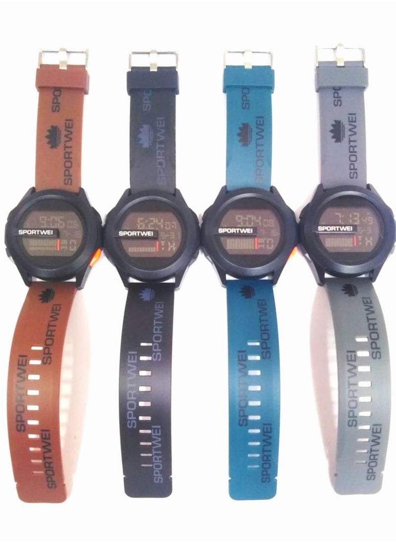 Digital Sports Watches, Assorted Colors, Set of 5