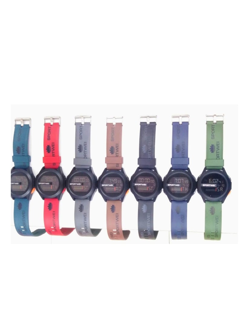 Digital Sports Watches, Assorted Colors, Set of 5