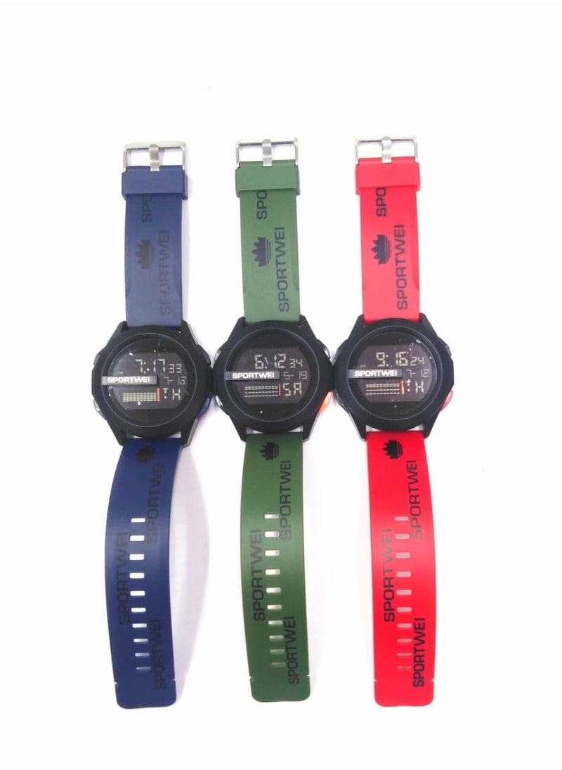 Digital Sports Watches, Assorted Colors, Set of 5