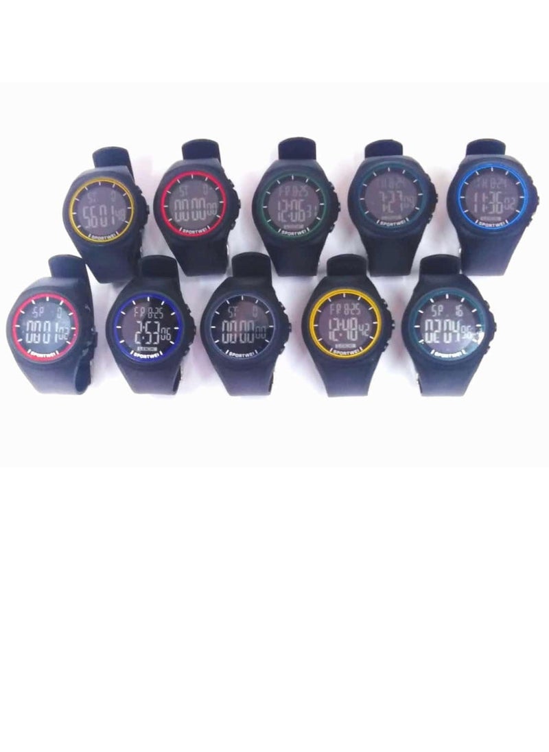 Digital Sports Watches, Assorted Colors, Set of 5