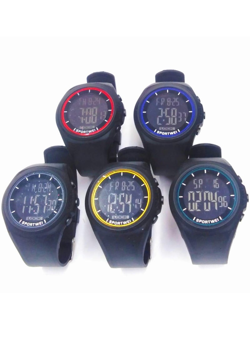 Digital Sports Watches, Assorted Colors, Set of 5