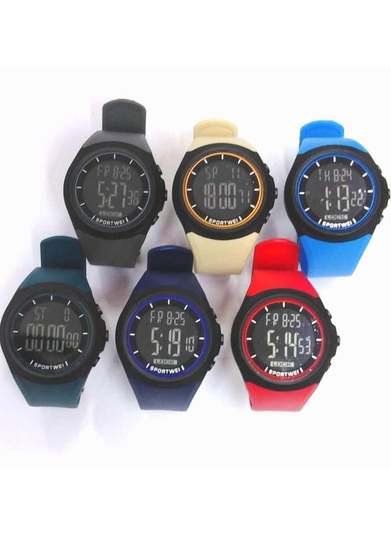 Digital Sports Watches, Assorted Colors, Set of 5