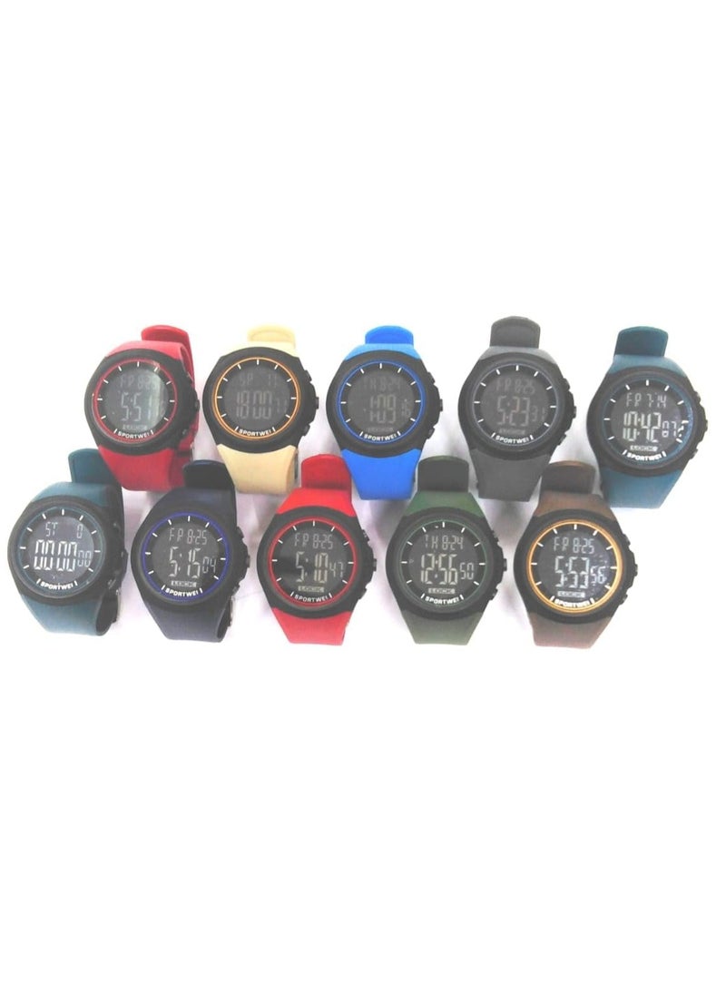 Digital Sports Watches, Assorted Colors, Set of 5